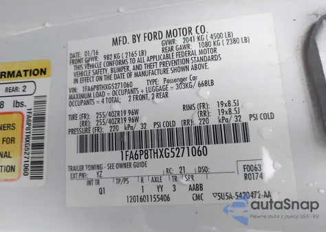 2016 Ford Mustang Ecoboost из США, поврежденный, VIN 1FA6P8THXG5271060